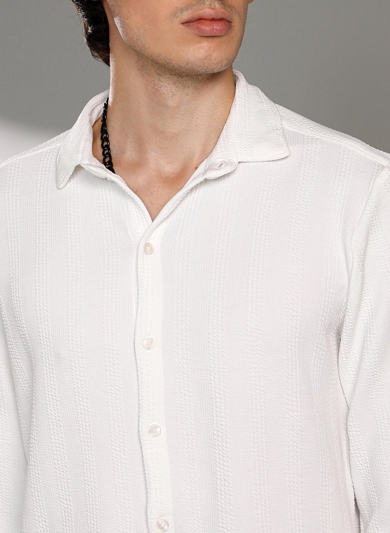 Men's Chalk White Rope-Textured Shirt