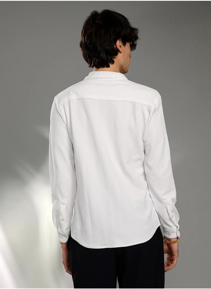 Campus Sutra Men's Chalk White Rope-Textured Shirt