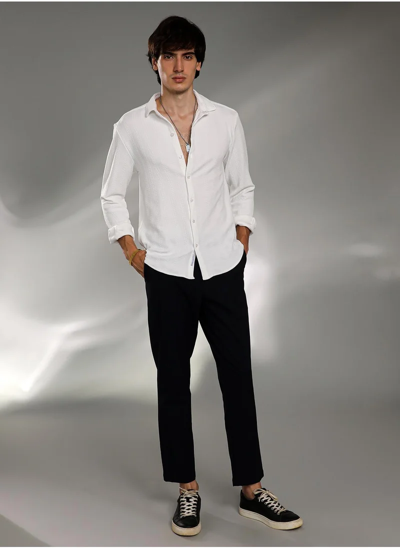 Campus Sutra Men's Chalk White Rope-Textured Shirt