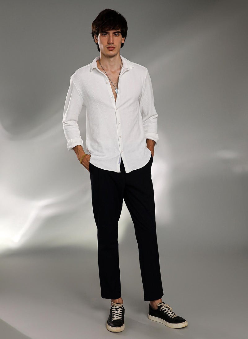 Men's Chalk White Rope-Textured Shirt