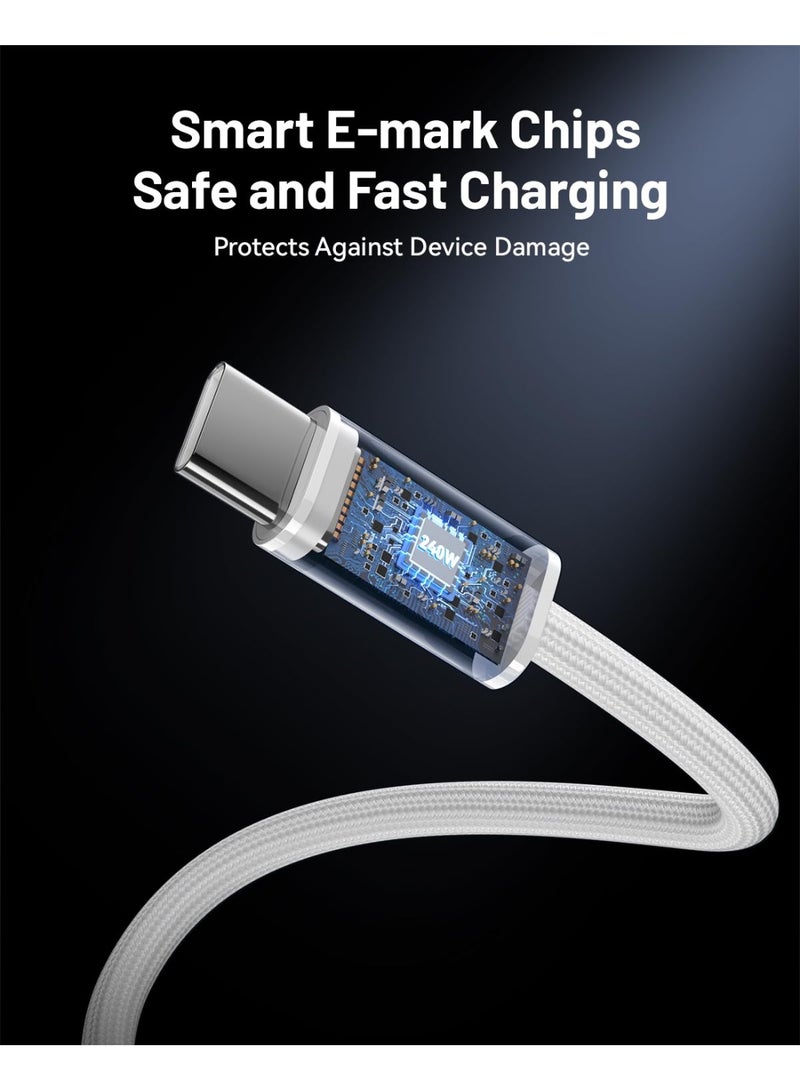 JADYAR Type-C 240W USB-C to USB-C Cable, 1m, Durable Braided Fast Charging Cable, White - Image 2