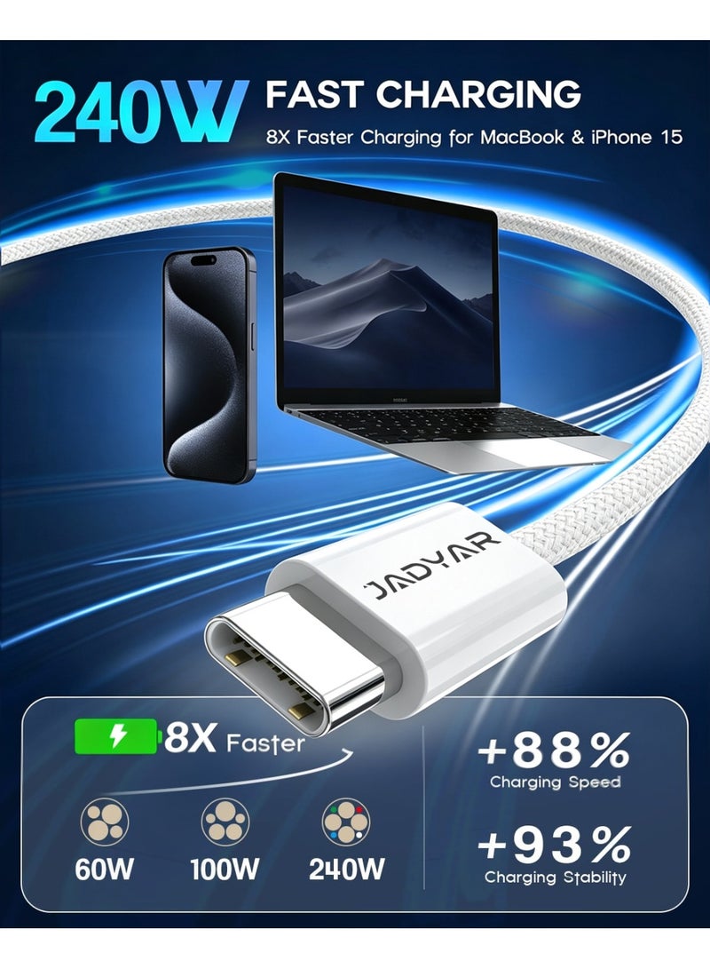 JADYAR Type-C 240W USB-C to USB-C Cable, 1m, Durable Braided Fast Charging Cable, White - Image 3
