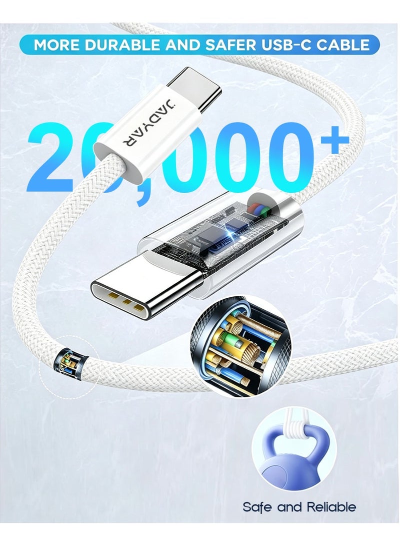 JADYAR Type-C 240W USB-C to USB-C Cable, 1m, Durable Braided Fast Charging Cable, White - Image 5