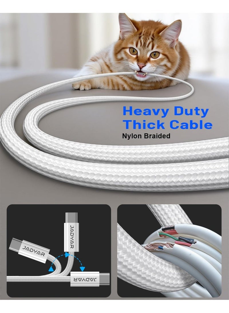 JADYAR Type-C 240W USB-C to USB-C Cable, 1m, Durable Braided Fast Charging Cable, White - Image 4
