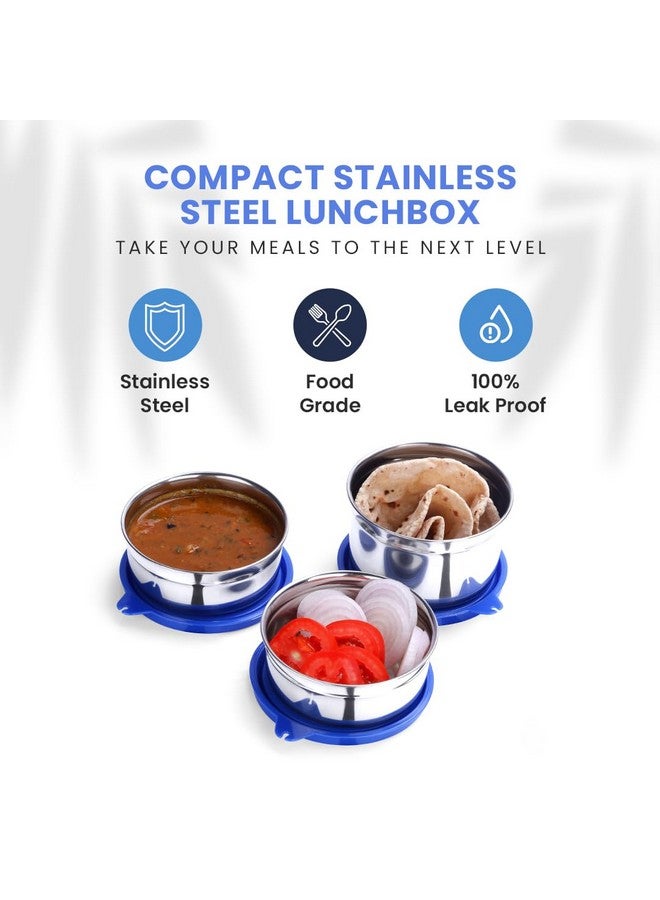 oliveware Lovely Stylo Lunch Box, Leak Proof & BPA Free Lid, 3 Stainless Steel Containers (2x290ml & 450ml), Fabric Jacket - Blue - Image 2