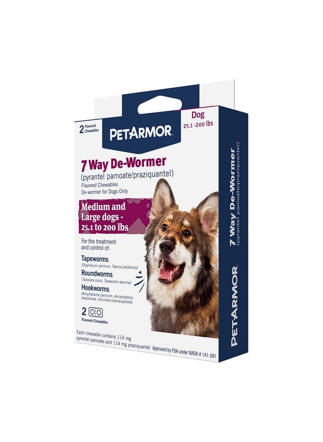 PetArmor 7 Way DeWormer For Dogs, Oral Treatment For Tapeworm, Roundworm & Hookworm In Large Dogs & Puppies (Over 25 Lbs), Worm Remover (Praziquantel & Pyrantel Pamoate), 2 Flavored Chewables  - Image 1