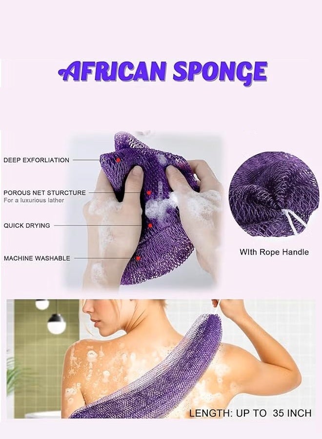 إسفنجة شبكية أفريقية، مقشر للجسم بمقابض، إسفنجة شبكية أفريقية فاخرة لتجربة استحمام فاخرة (بنفسجي) - Image 4