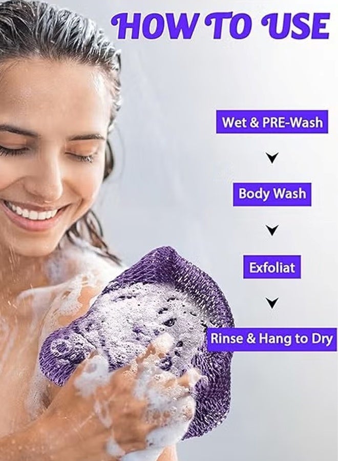 إسفنجة شبكية أفريقية، مقشر للجسم بمقابض، إسفنجة شبكية أفريقية فاخرة لتجربة استحمام فاخرة (بنفسجي) - Image 5
