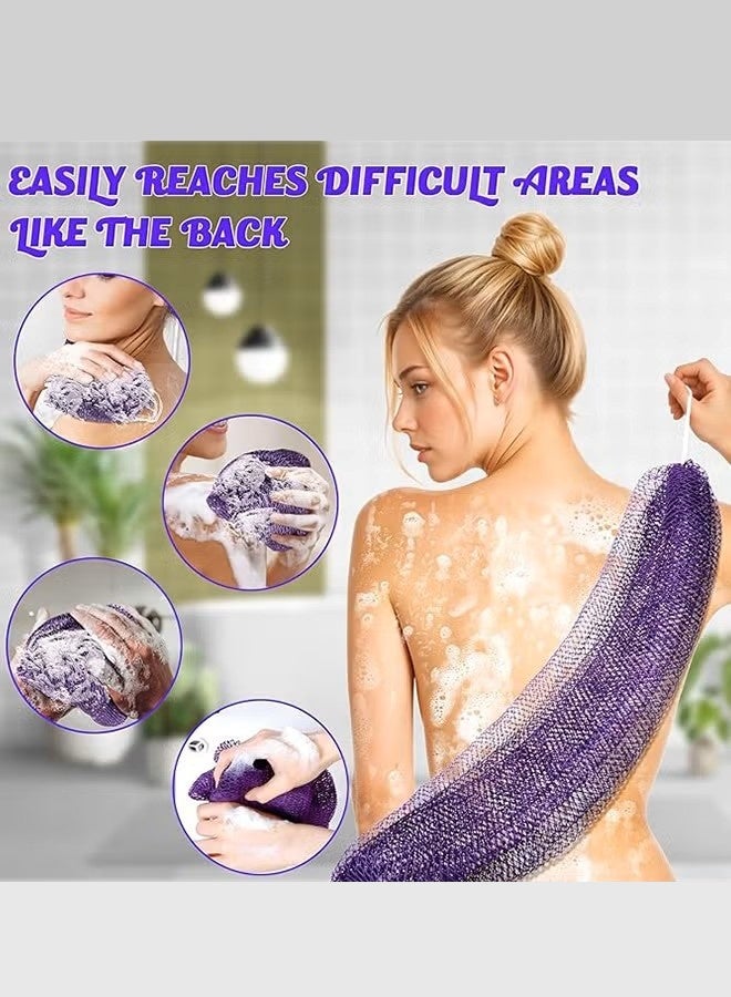 إسفنجة شبكية أفريقية، مقشر للجسم بمقابض، إسفنجة شبكية أفريقية فاخرة لتجربة استحمام فاخرة (بنفسجي) - Image 3