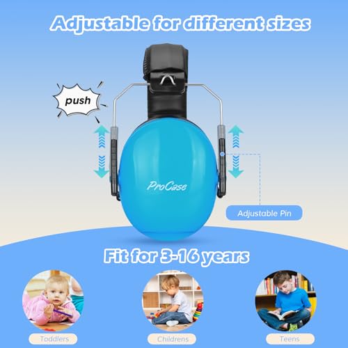 Procase سماعات إلغاء الضوضاء للأطفال، SNR 27dB واقيات أذن، حماية السمع لعرض الشاحنات، الحفلات، الألعاب النارية، الرماية، عرض الطائرات، احتياجات الحساسية للتوحد - أزرق - Image 3