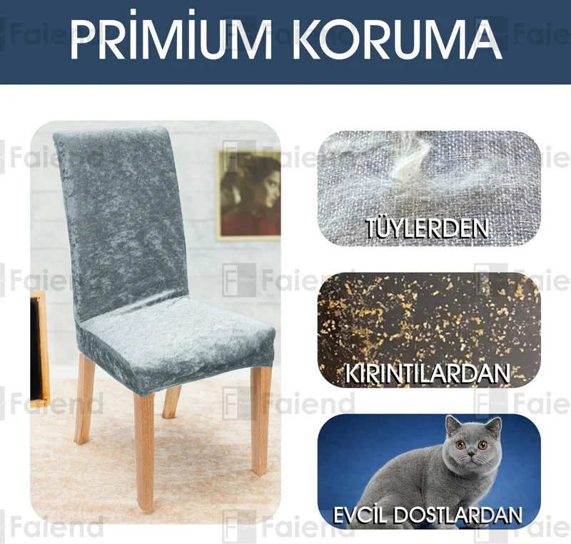 فايند Elastic Velvet Chair Cover Kitchen Chair Cover Washable Chair Protector (1-piece) gray