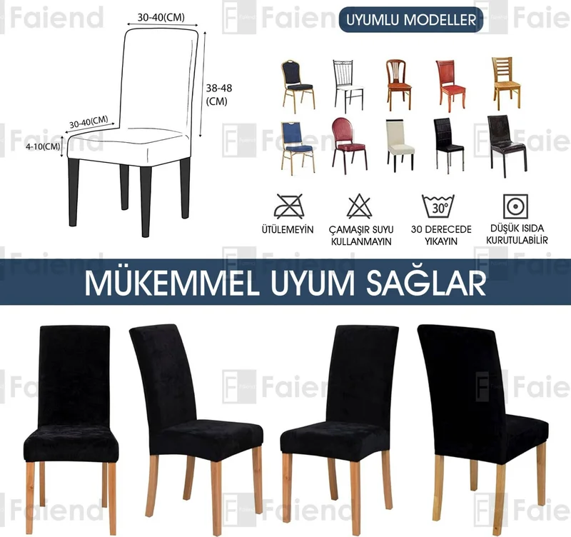 فايند Elastic Velvet Chair Cover Kitchen Chair Cover Washable Chair Protector (1-piece) gray