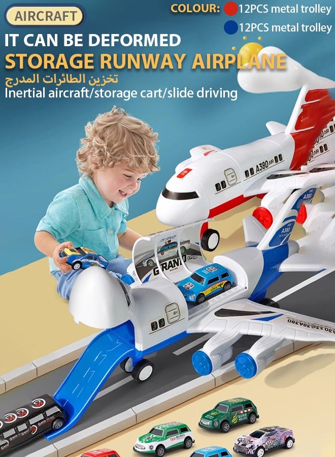 Racing track toy airplane toy, transformable storage slide airplane children's toy, children's toy airplane inertia track sliding storage simulation A380 airplane model, children's transport airplane toy airplane toy set 12 alloy car airplane toy sets 3+children's airplane toy set  - Image 1