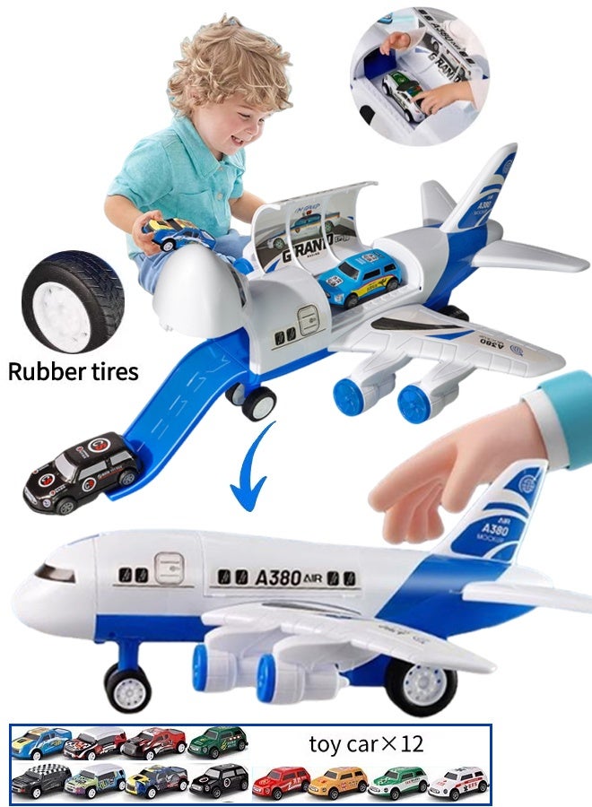 Racing track toy airplane toy, transformable storage slide airplane children's toy, children's toy airplane inertia track sliding storage simulation A380 airplane model, children's transport airplane toy airplane toy set 12 alloy car airplane toy sets 3+children's airplane toy set - Image 1