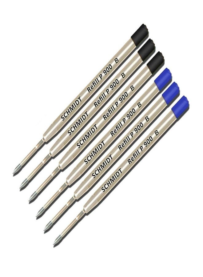 Lanier Pens Lanier Combo Pack - 6 Pack - Schmidt P900 B Parker Style Ballpoint Refill Black/Blue Ink Broad Tip (1.0mm) - Image 1
