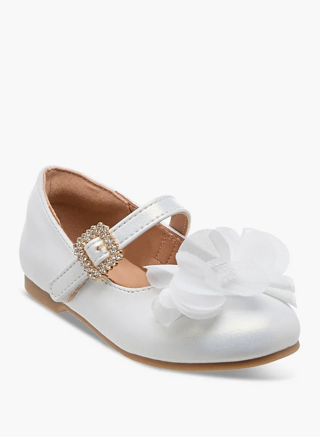 جونيورز Girls Bow Accent Ballerina Shoes with Hook and Loop Closure
