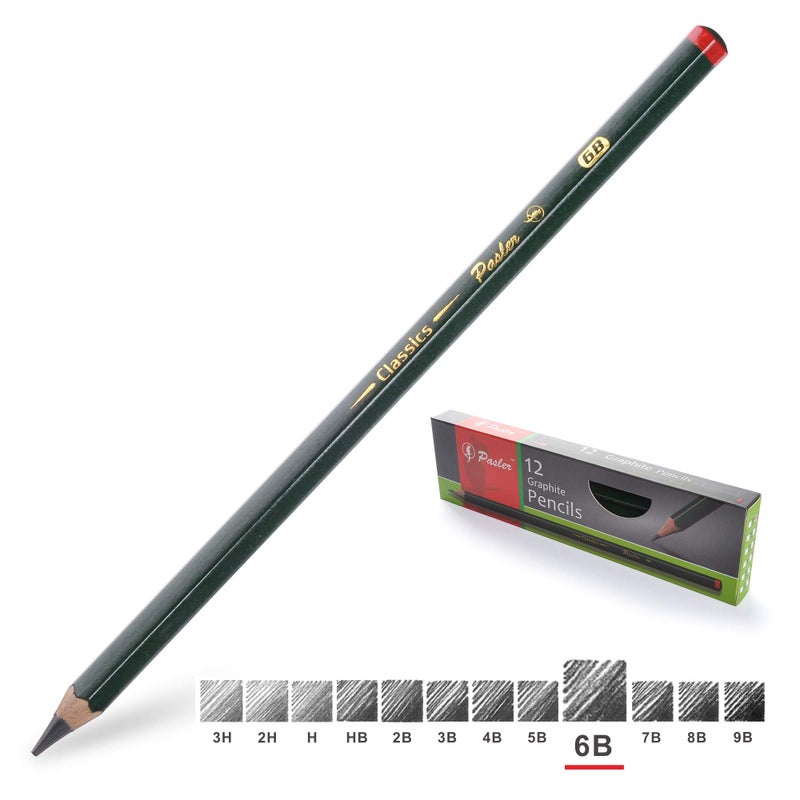 Pasler Professional Graphic Sketching Drawing Pencils 12 Count 6B