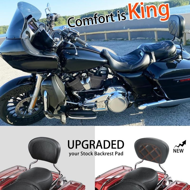 FOVPLUE Passenger Backrest Pad for Harley Touring Models with Double Orange Stitching - Image 2