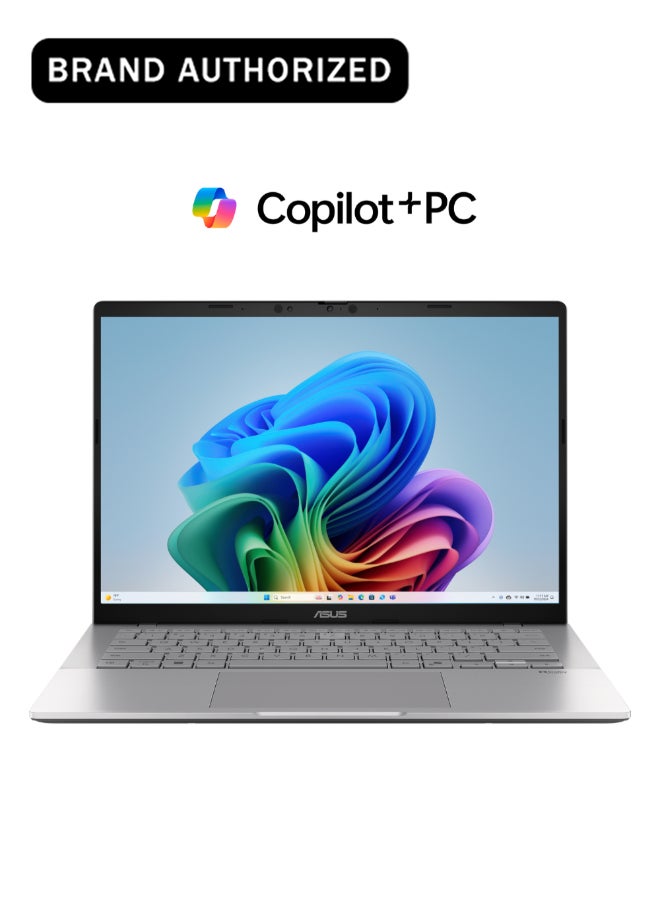 Vivobook S14 Snapdragon X X126-100 Processor, 16 GB RAM, 1TB SSD, 14" 2.5K WQXGA Display, Windows 11 Home, English & Arabic Keyboard, Matte Gray, 1 Year Warranty | S3407QA-KP014W Matte Grey