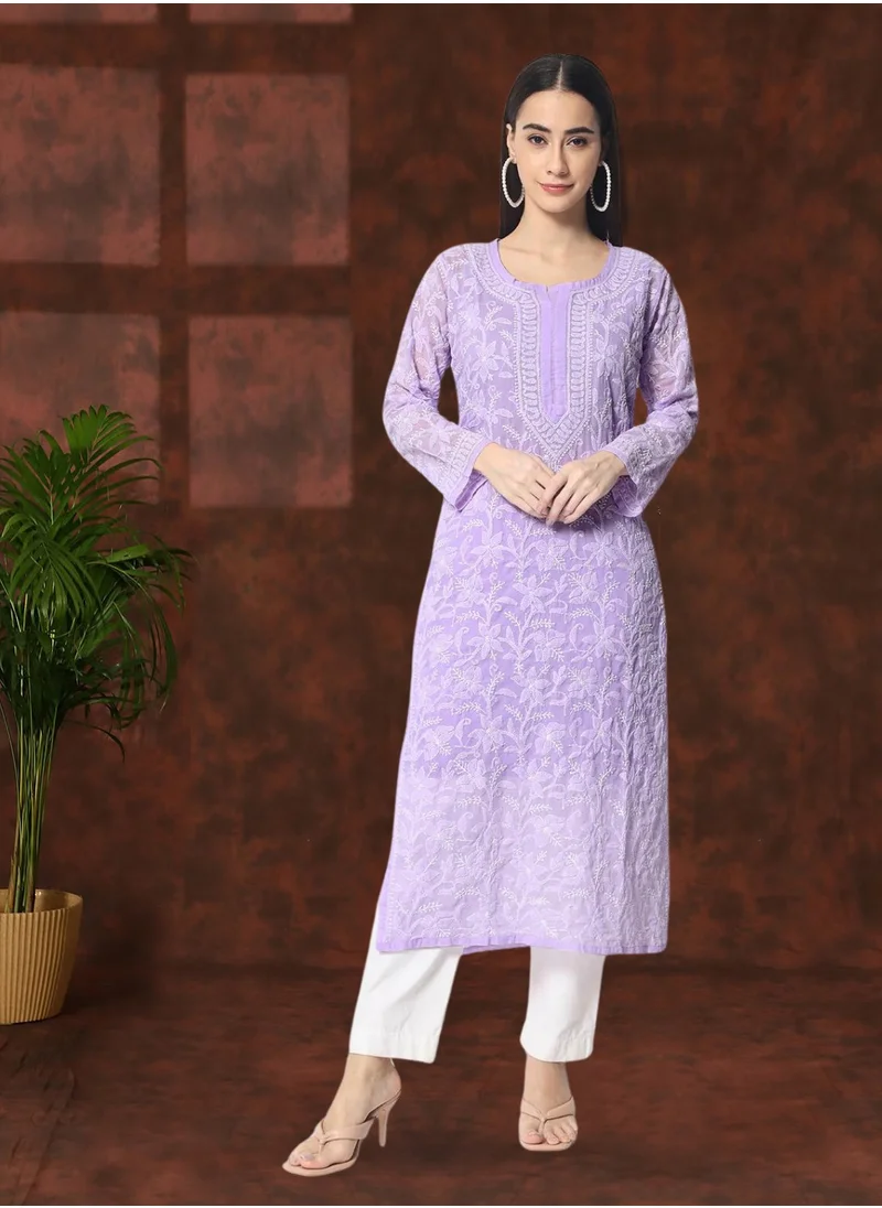 Alaya Hand Embroidered Chikankari Cotton Straight Kurta-AL3592