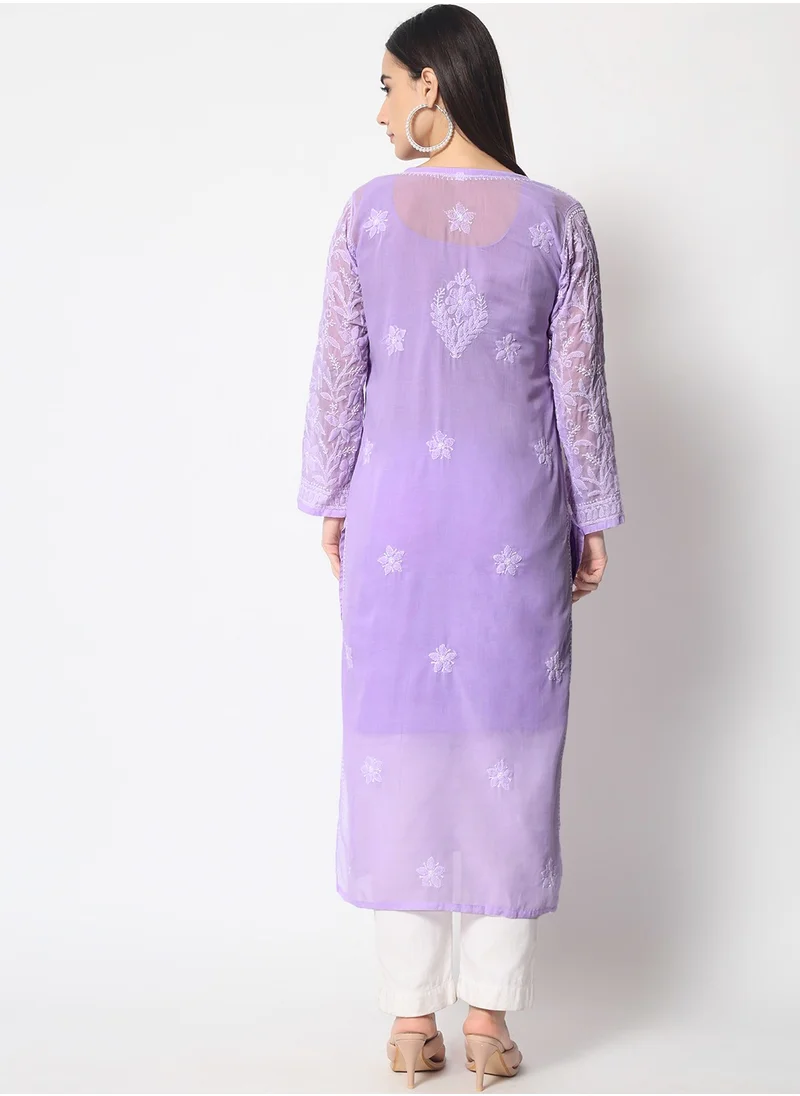 Alaya Hand Embroidered Chikankari Cotton Straight Kurta-AL3592