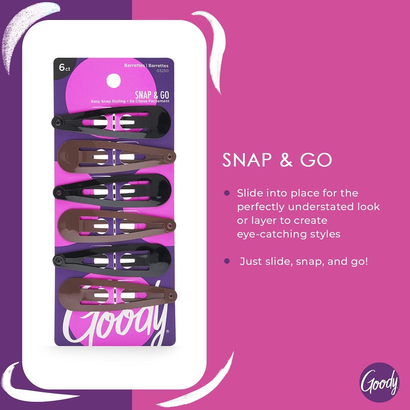 Goody Snap Hair Clips for Kids - 6 Ct, Neutral Tones, Hair Barrettes for Women & Men, Easy Stackable Styling, Comfort Contour Design, Hair Styling Accessories for All Occasions, All Hair Types - Image 2