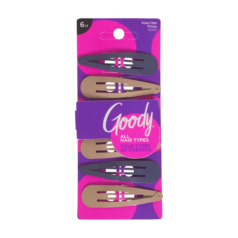 Goody Snap Hair Clips for Kids - 6 Ct, Neutral Tones, Hair Barrettes for Women & Men, Easy Stackable Styling, Comfort Contour Design, Hair Styling Accessories for All Occasions, All Hair Types - Image 1