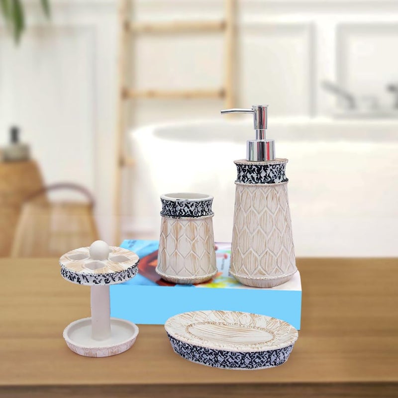 CBEX Bath Accessories Set Bathroom Accessories Set Bathroom Accessories Set 4 Pieces Bath Ensemble Includes Soap Dispenser Toothbrush Holder Tooth Cup Soap Dish Bathroom Accessory Set PM02 - Image 1
