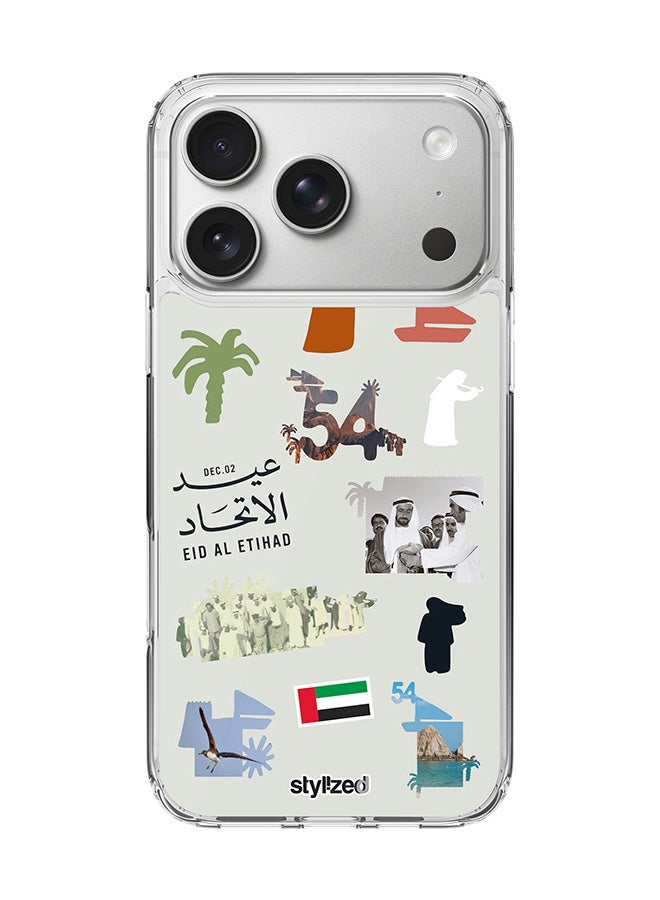 Stylizedd for iPhone 17 Pro Case [Compatible with MagSafe] Slim Magnetic cover Clear Phone Case - Eid Al Etihad 54th UAE National Day, Light Grey - Image 1