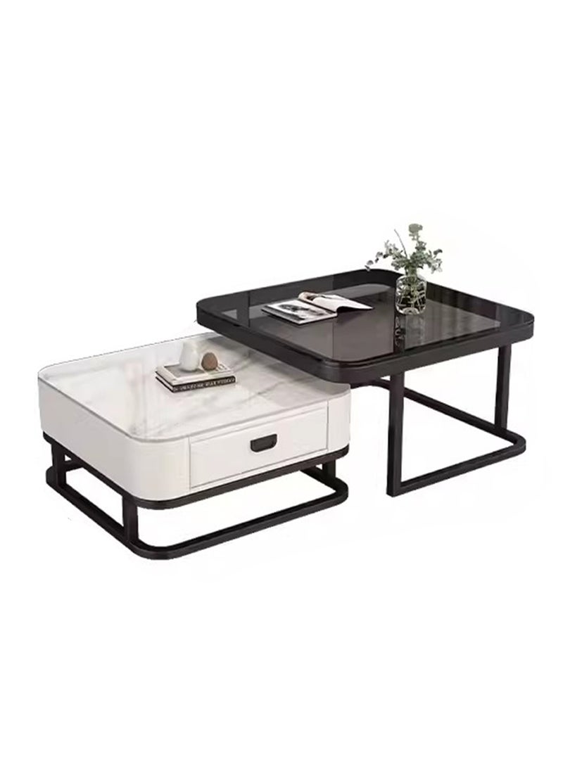 Sharpdo Simple Creative Retractable Square Coffee Table With Drawers 70x70x45 And 60x60x38cm - Image 1