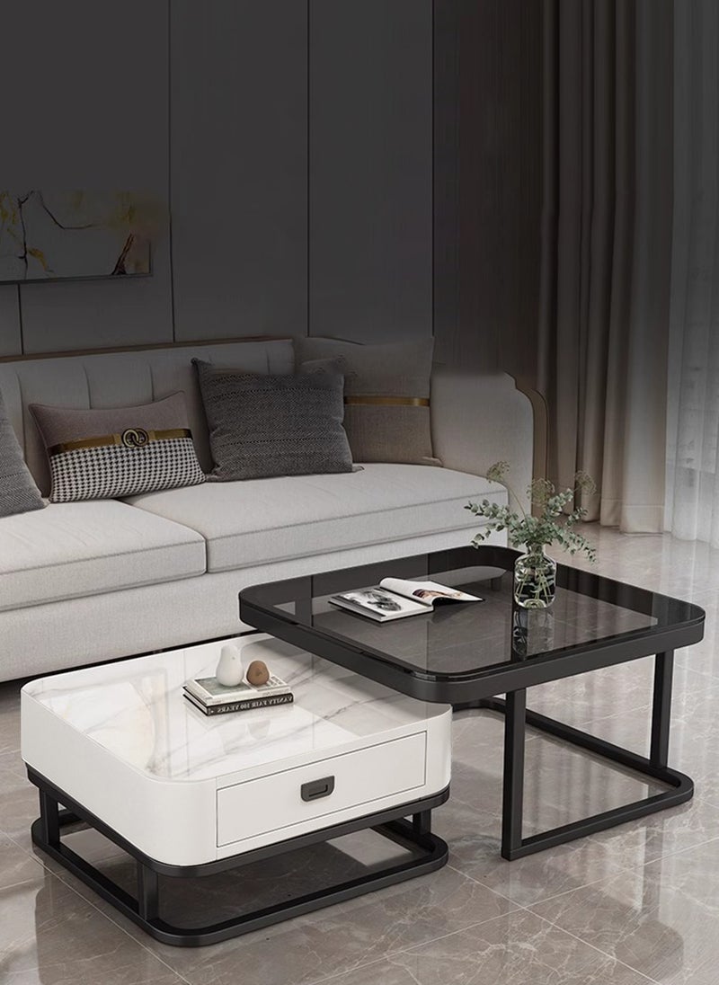Sharpdo Simple Creative Retractable Square Coffee Table With Drawers 70x70x45 And 60x60x38cm - Image 2