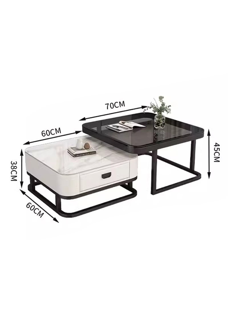 Sharpdo Simple Creative Retractable Square Coffee Table With Drawers 70x70x45 And 60x60x38cm - Image 4