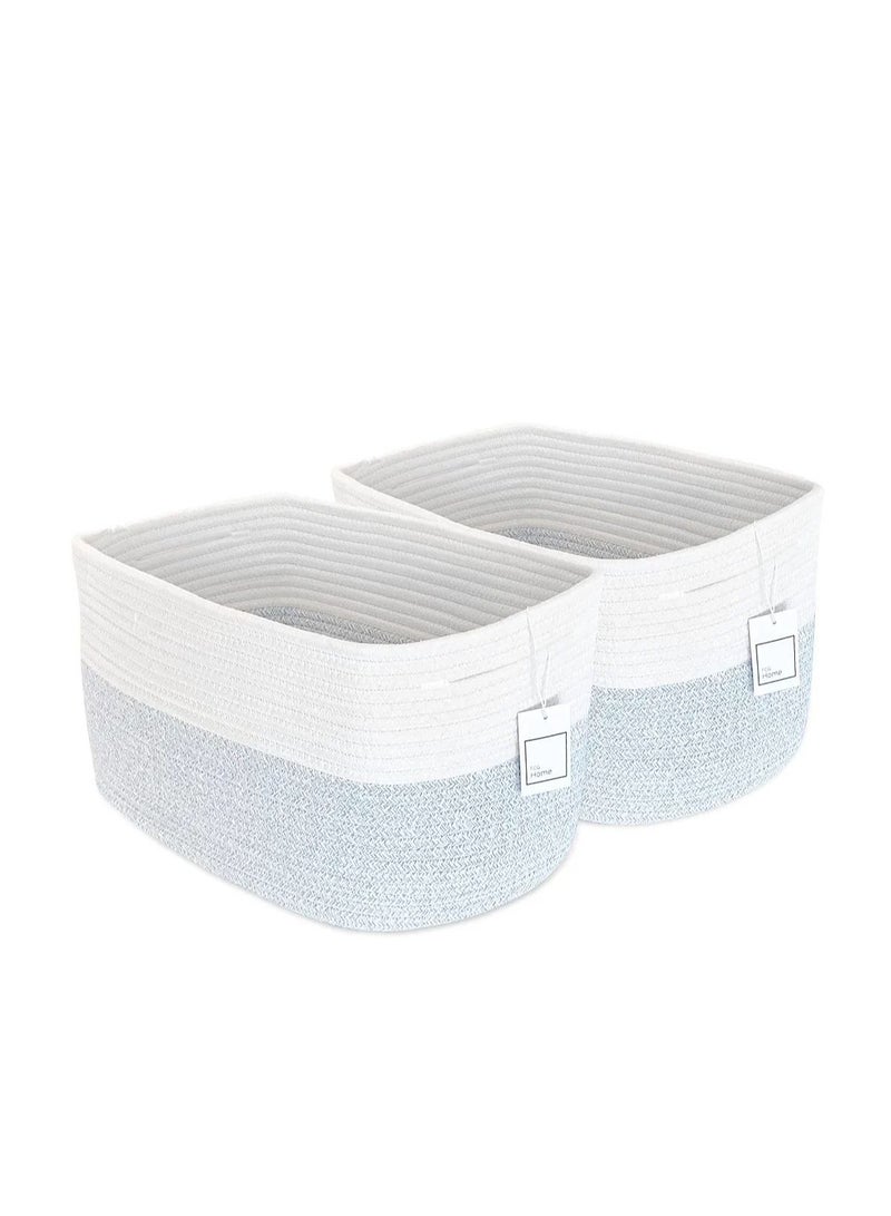 Cotton Rope Basket,  Set of 2, Woven Rope Shelf Basket for bathroom, bedroom, living room, toys, clothes (Grey & White) - Image 1