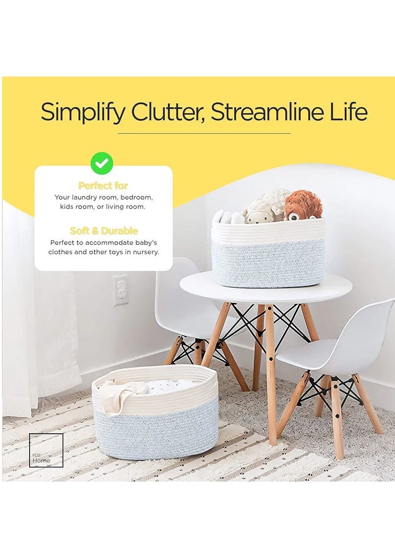 Cotton Rope Basket,  Set of 2, Woven Rope Shelf Basket for bathroom, bedroom, living room, toys, clothes (Grey & White) - Image 3