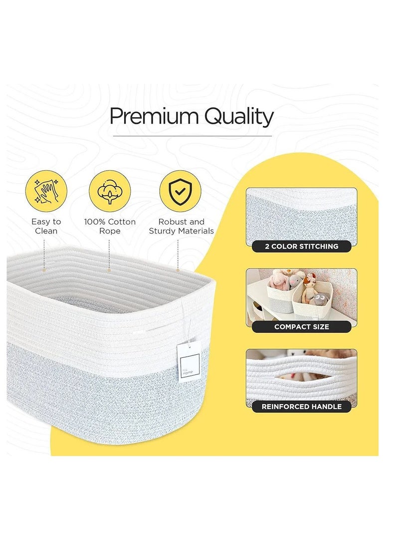 Cotton Rope Basket,  Set of 2, Woven Rope Shelf Basket for bathroom, bedroom, living room, toys, clothes (Grey & White) - Image 4