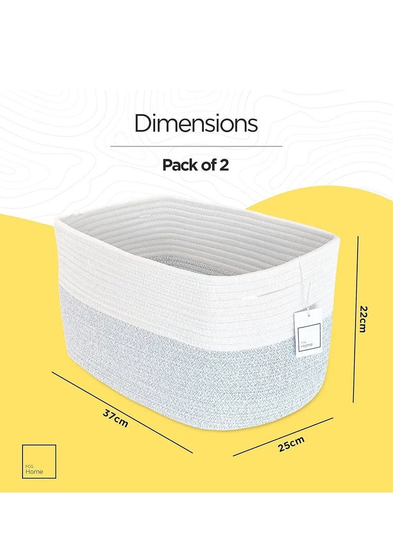 Cotton Rope Basket,  Set of 2, Woven Rope Shelf Basket for bathroom, bedroom, living room, toys, clothes (Grey & White) - Image 5