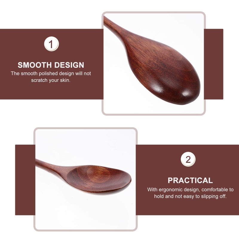 Natural Wooden Soup Spoons Long Handle Kitchen Flatware Set of 6 for Dining Serving - Image 4