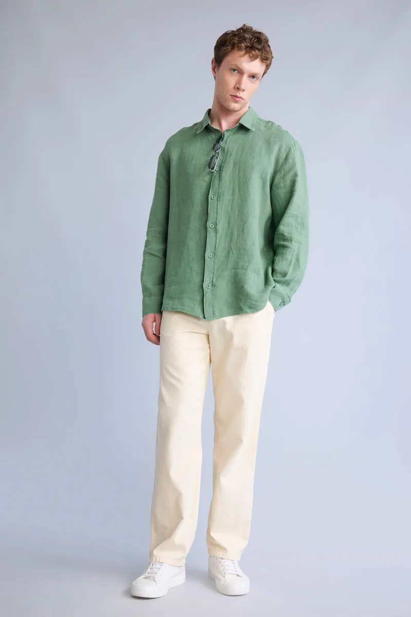 Defacto  Loose Comfortable Fit Wide Leg Summer Linen Trousers for Men | Best Price UAE