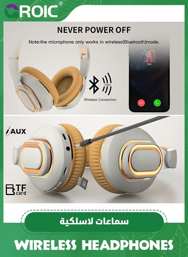 GROIC Light Gray Portable Wireless Headphones, Foldable Lightweight Over-Ear Ergonomically Designed Bluetooth Soft and Comfortable for Office, School, Travel, Sports  - Image 5