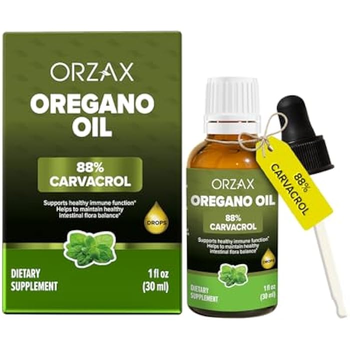 ORZAX Oregano Oil Drops with Olive Oil - 88% Carvacrol and 0.3% Thymol - Non-GMO & Sugar-Free & Gluten-Free & Vegan - Herbal Supplement for Immune Support and Digestive Health - 30 ml - 200 Day Supply - Image 1