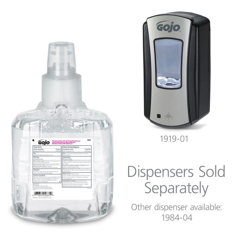 GOJO Antibacterial Foam Handwash, Plum Fragrance, 1200 mL Foam Hand Soap Refill LTX-12 Touch-Free Dispenser (Pack of 2) - 1912-02 - Image 5