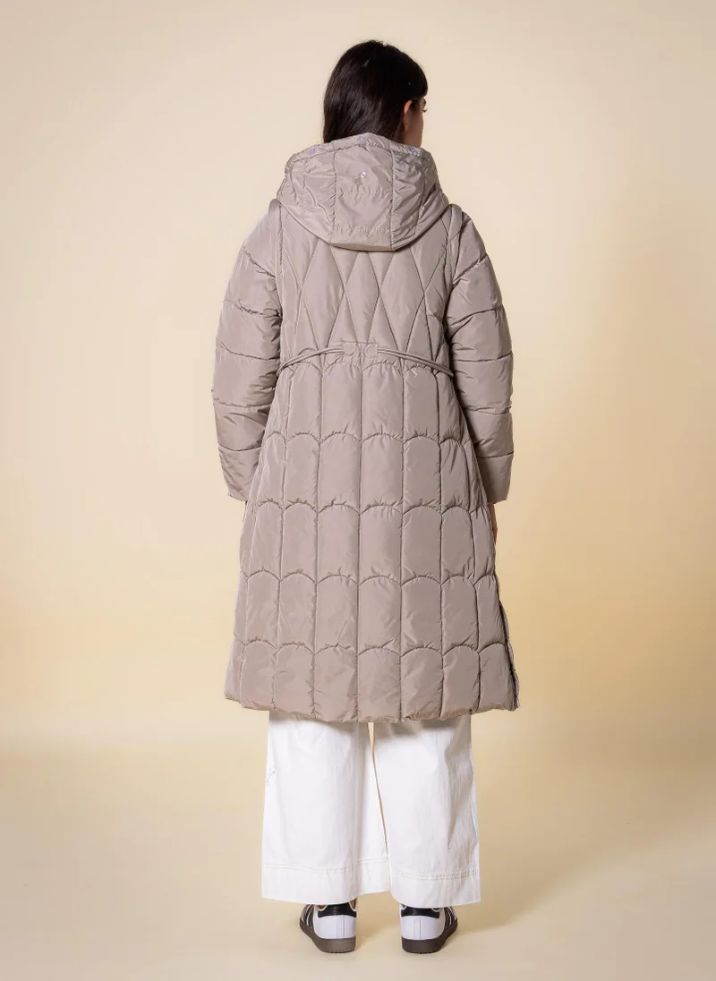 Shapes Beige LONG DETAILED PUFFER JACKET for Women | Best Price UAE