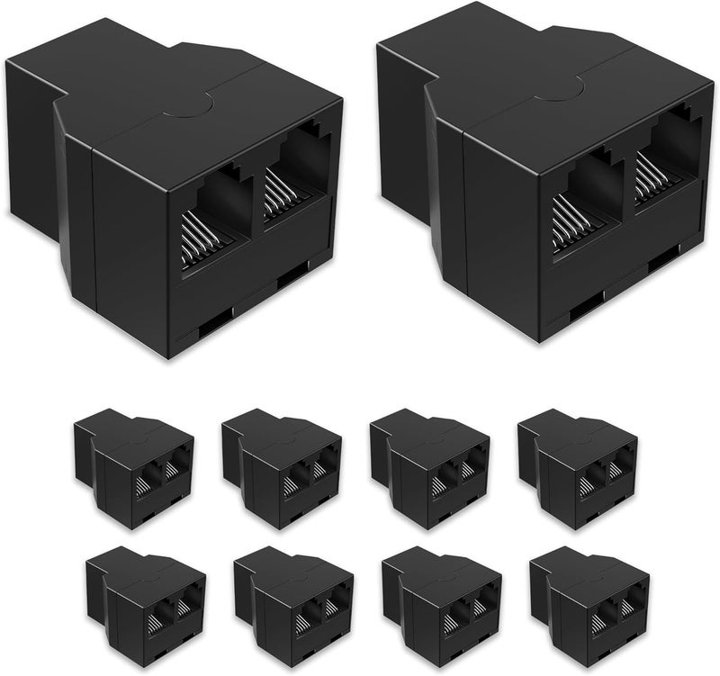 Uvital RJ12 6P6C 3 Female Telephone Line Splitters, Phone Jack Splitter, Telephone Landline Cable Connector and Separator(Black, 10 Pack) - Image 1