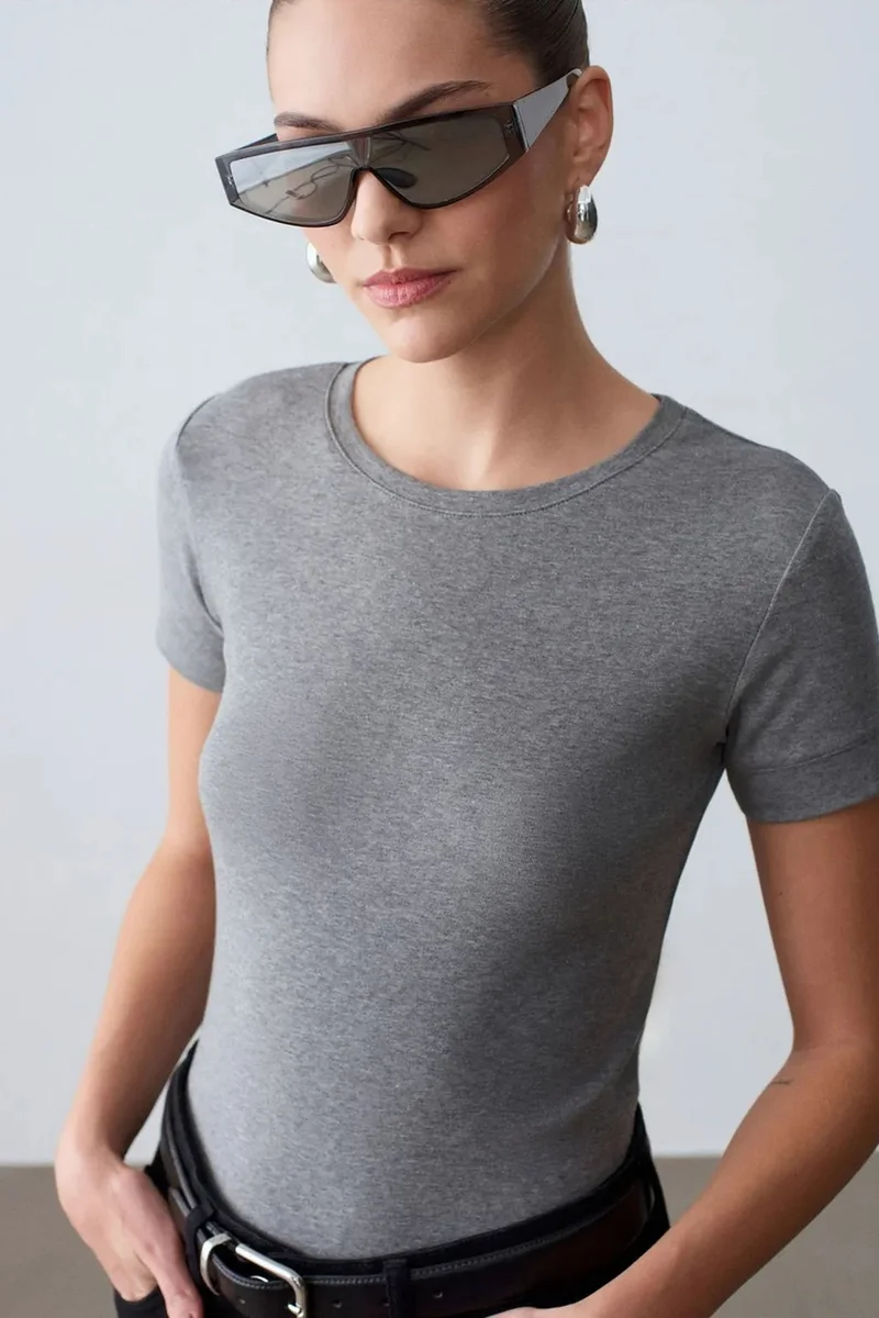 Dilvin Grey DILVIN Women's Slim Fit Crew Neck T-Shirt for Women | Best Price UAE