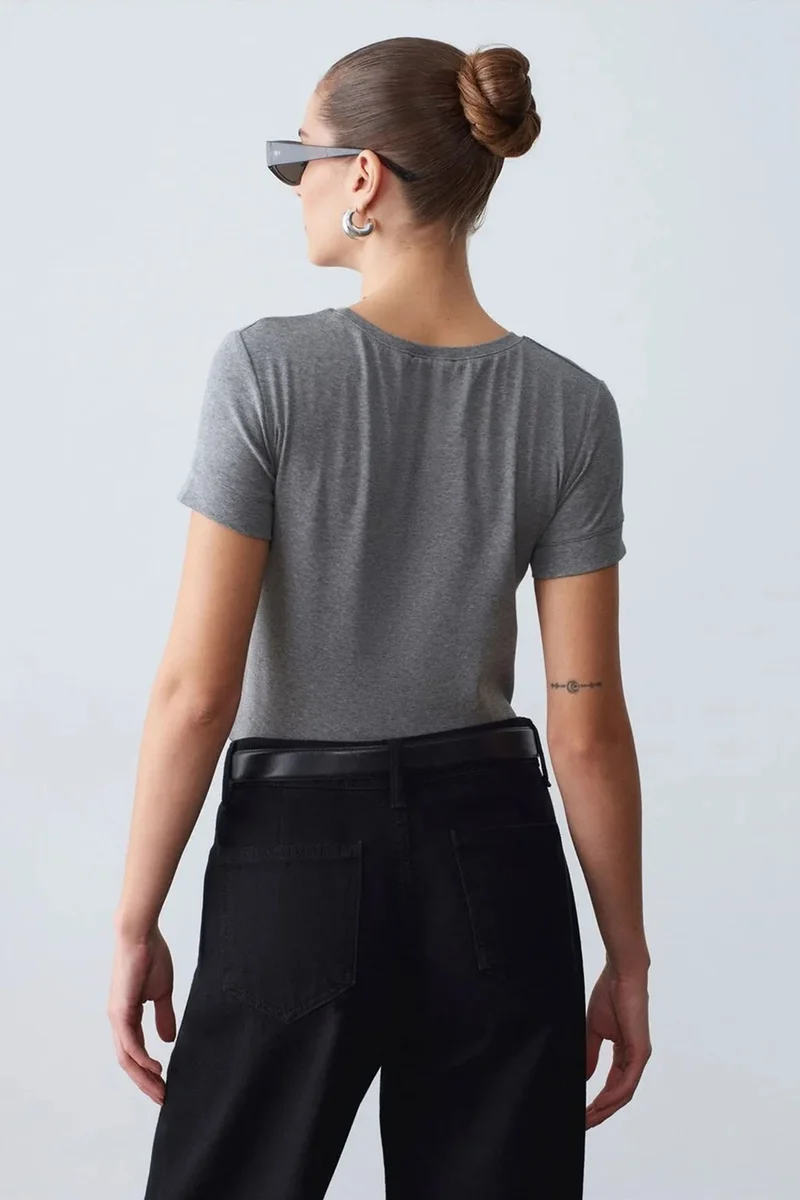 Dilvin Grey DILVIN Women's Slim Fit Crew Neck T-Shirt for Women | Best Price UAE