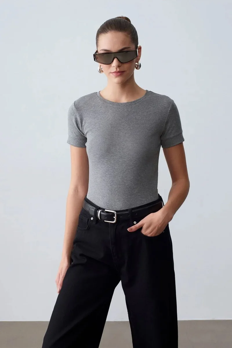 Dilvin Grey DILVIN Women's Slim Fit Crew Neck T-Shirt for Women | Best Price UAE