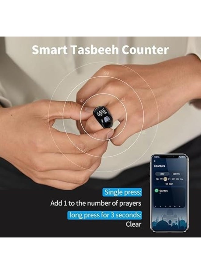 خاتم تسبيح وذكر رقمي ذكي - اتصال بتطبيق بلوتوث، ٥ تنبيهات لأوقات الصلاة، شاشة OLED، تقنية مقاومة للماء قابلة للارتداء - Image 5