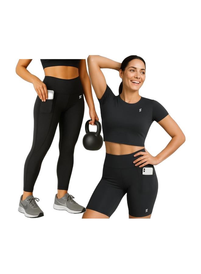 Moveletix Yoga Pants Pilates Leggings with Pocket and Cardslot & Yoga Shorts Pilates Shorts with Pocket and Cardslot - Image 1