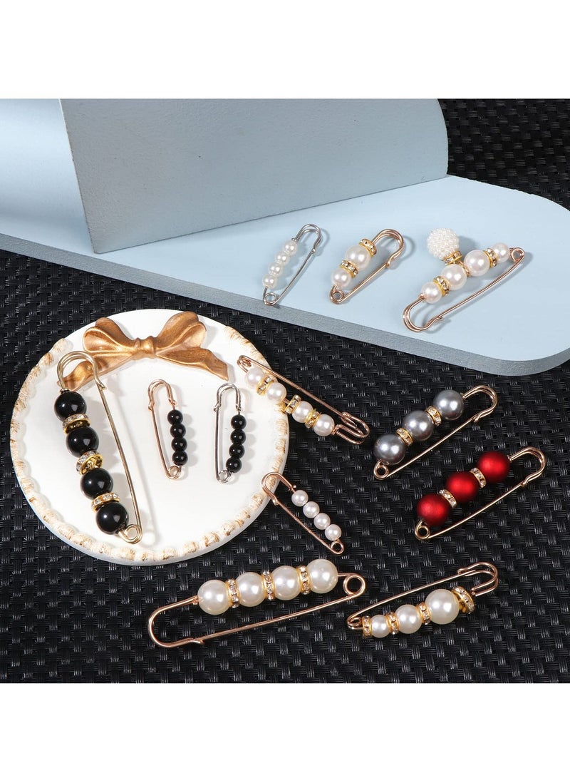 KASTWAVE Pearl Brooch, Women Scarf Headscarf Safety Pins White Pearl Dress Anti Walking Buckle Pin Clip Pants Waist Fixed Pins Hat Shawl Accessories Decorations (14 Pieces)  - Image 4