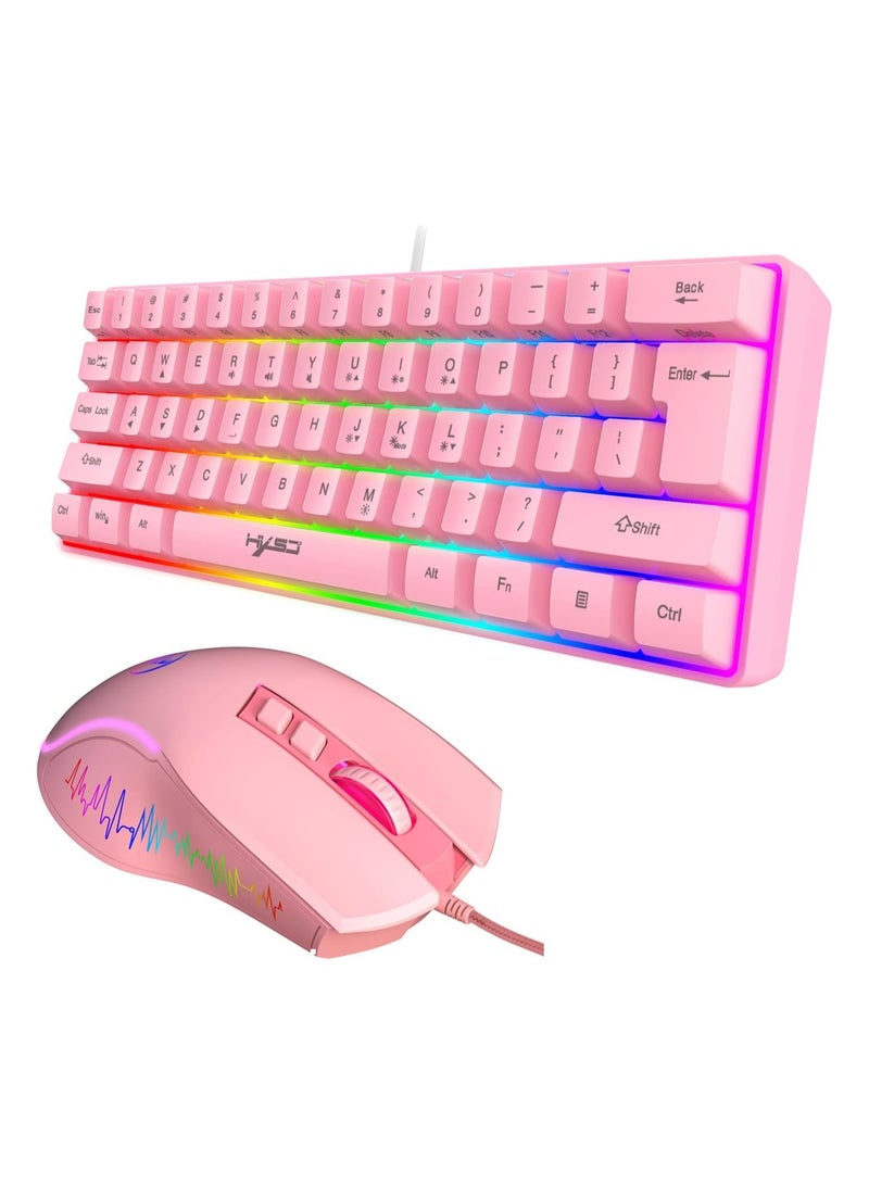 YONK HXSJ 61keys wired luminous keyboard set luminous gaming mouse office game keybaord spot (Pink) - Image 1